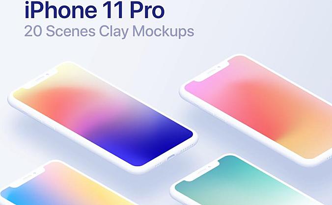 iPhone 11 Pro等距模型设计样机 - 20 Clay Mockups