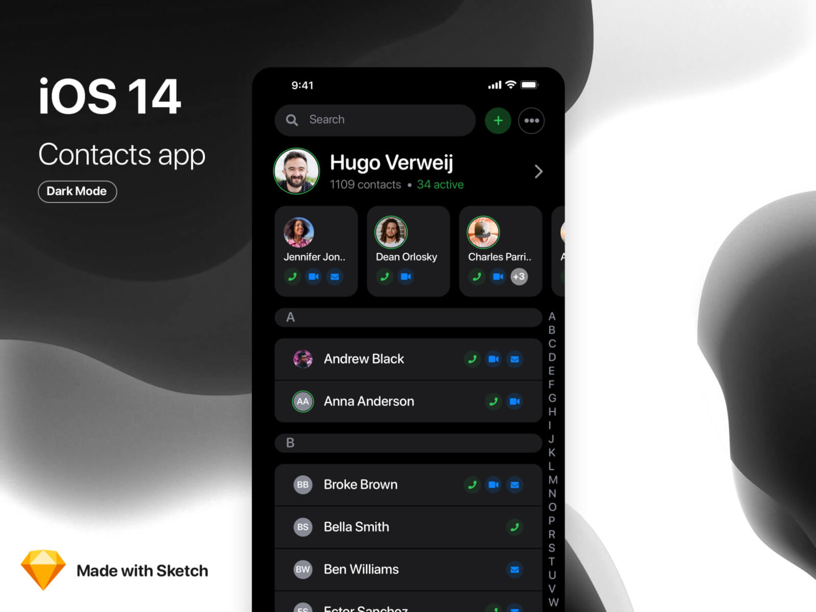 高级简约iOS 14-通讯录应用App UI套件 iOS 14-Contacts App UI KIT-酷社 (KUSHEW)