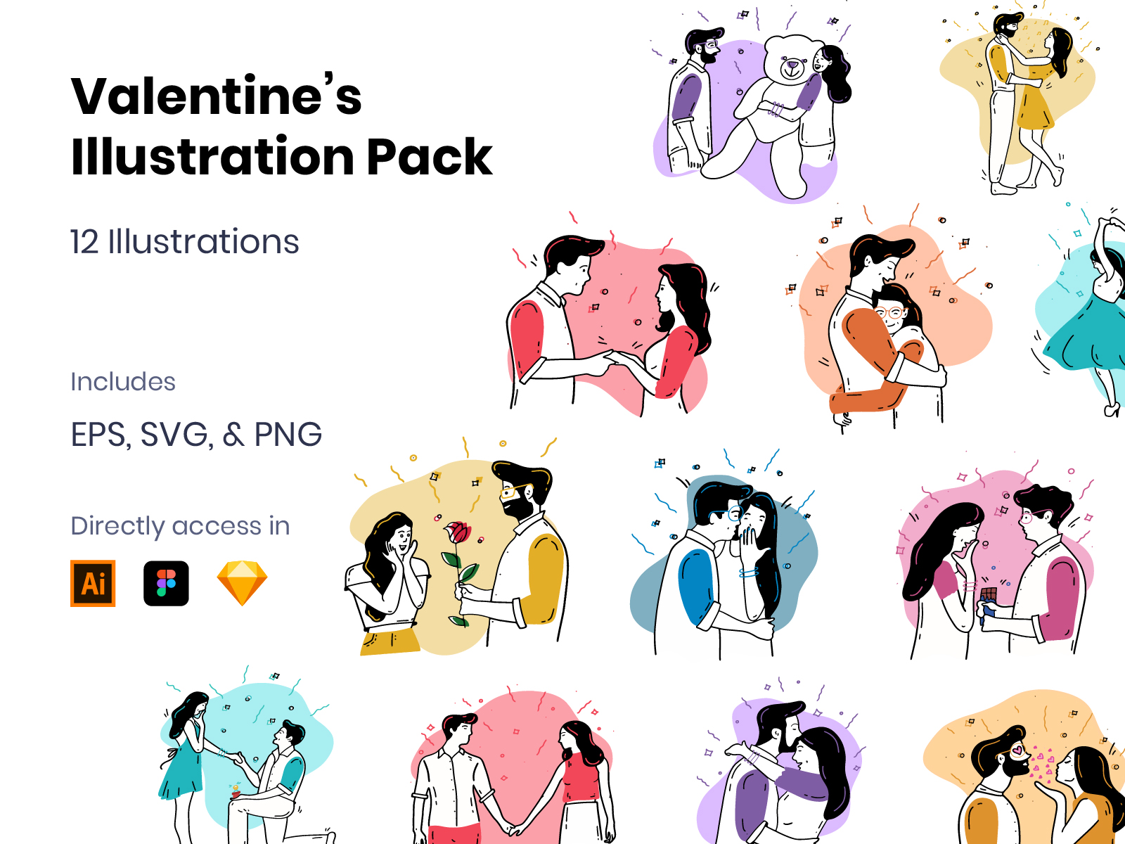 12情人节illustration矢量插图 Valentine's lllustration Pack-酷社 (KUSHEW)