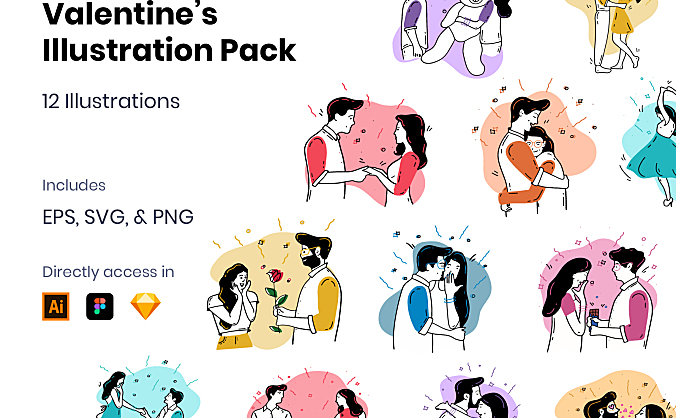 12情人节illustration矢量插图 Valentine's lllustration Pack