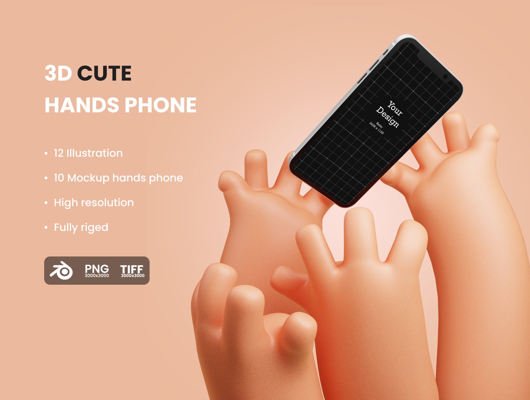 海外大神最新设计3D卡通人物手臂苹果iPhone样机-Hands Phone