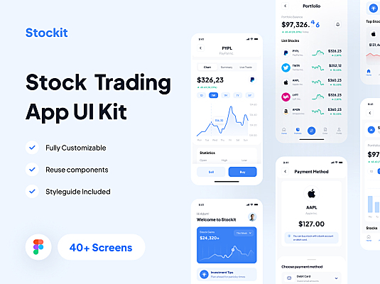 股票证券交易市场App应用 UI 套件Stockit - Stock Market App UI Kit