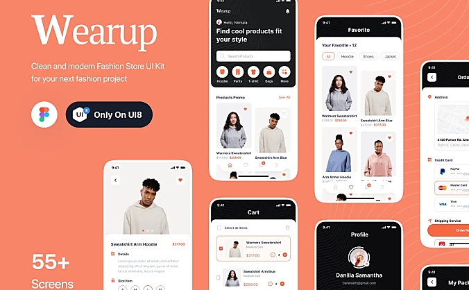 海外极简主义电子商务网卖平台应用程序 UI 套件Wearup - eCommerce App Ui Kit