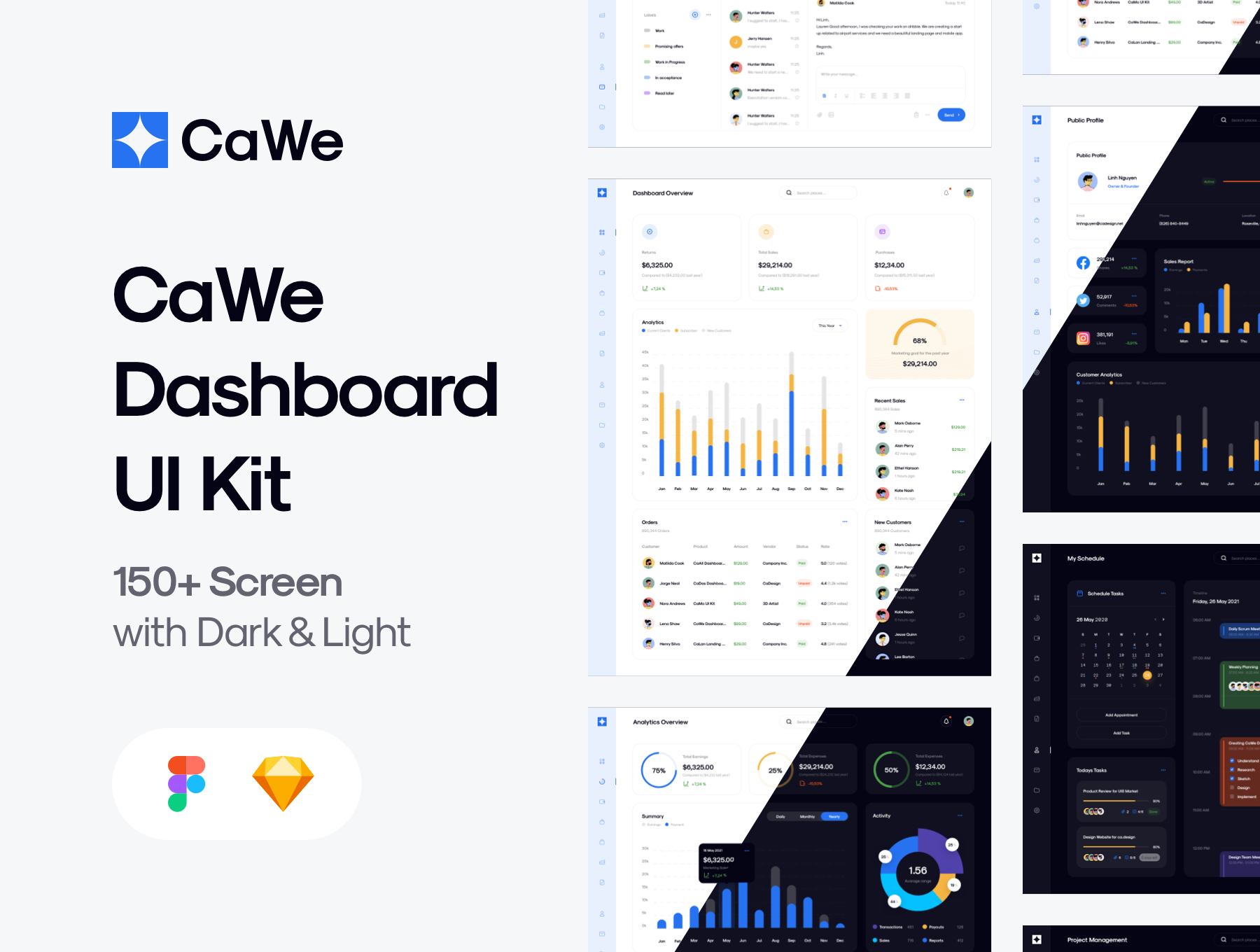 成体系化浅色系黑暗系高级仪表板web设计UI套件CaWe Dashboard UI Kit