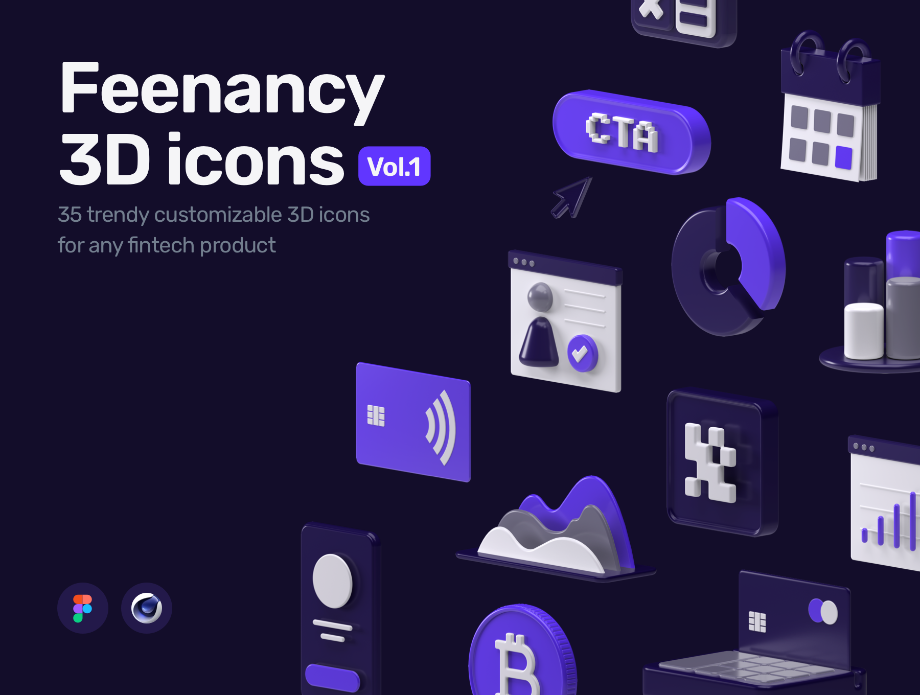 35个金融网络科技产品3D图标合集Feenancy 3D icons