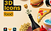 20+3D汉堡寿司食物主题图标素材3D Icons Pack - Food