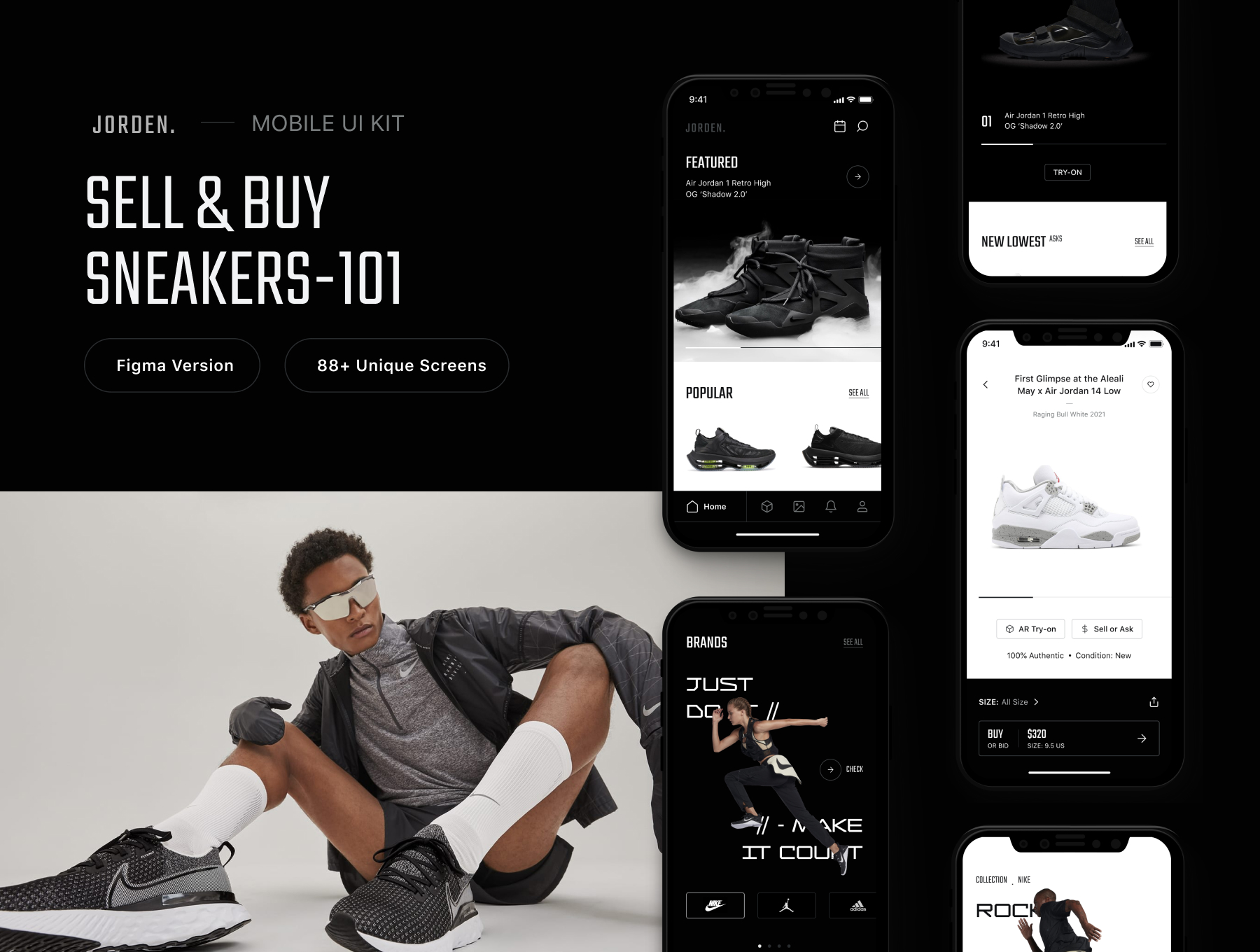 电子商务网络商城平台运动鞋App UI套件 Jorden Sell & Buy Sneakers UI Kit