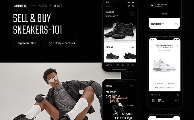 电子商务网络商城平台运动鞋App UI套件 Jorden Sell & Buy Sneakers UI Kit
