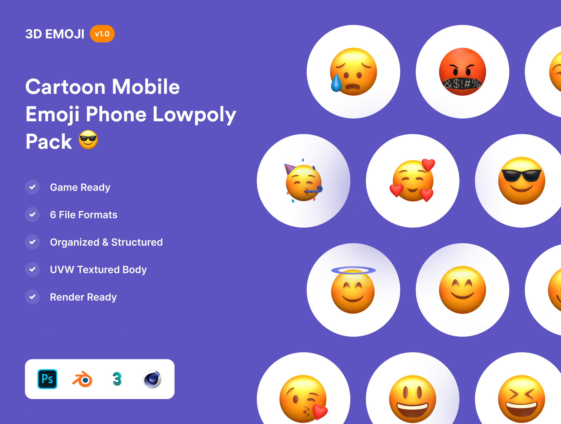 3D卡通手机Emoji表情符号素材包Cartoon Mobile Emoji Phone Pack