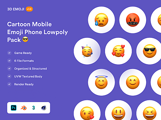 3D卡通手机Emoji表情符号素材包Cartoon Mobile Emoji Phone Pack