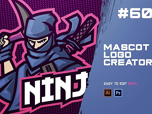 蓝色忍者电子竞技Logo设计模板 NINJA – E-Sports Logo Creator