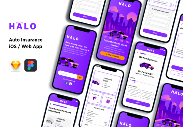 汽车保险服务应用程序App ui界面设计模板 Halo - Auto Insurance UI Kit