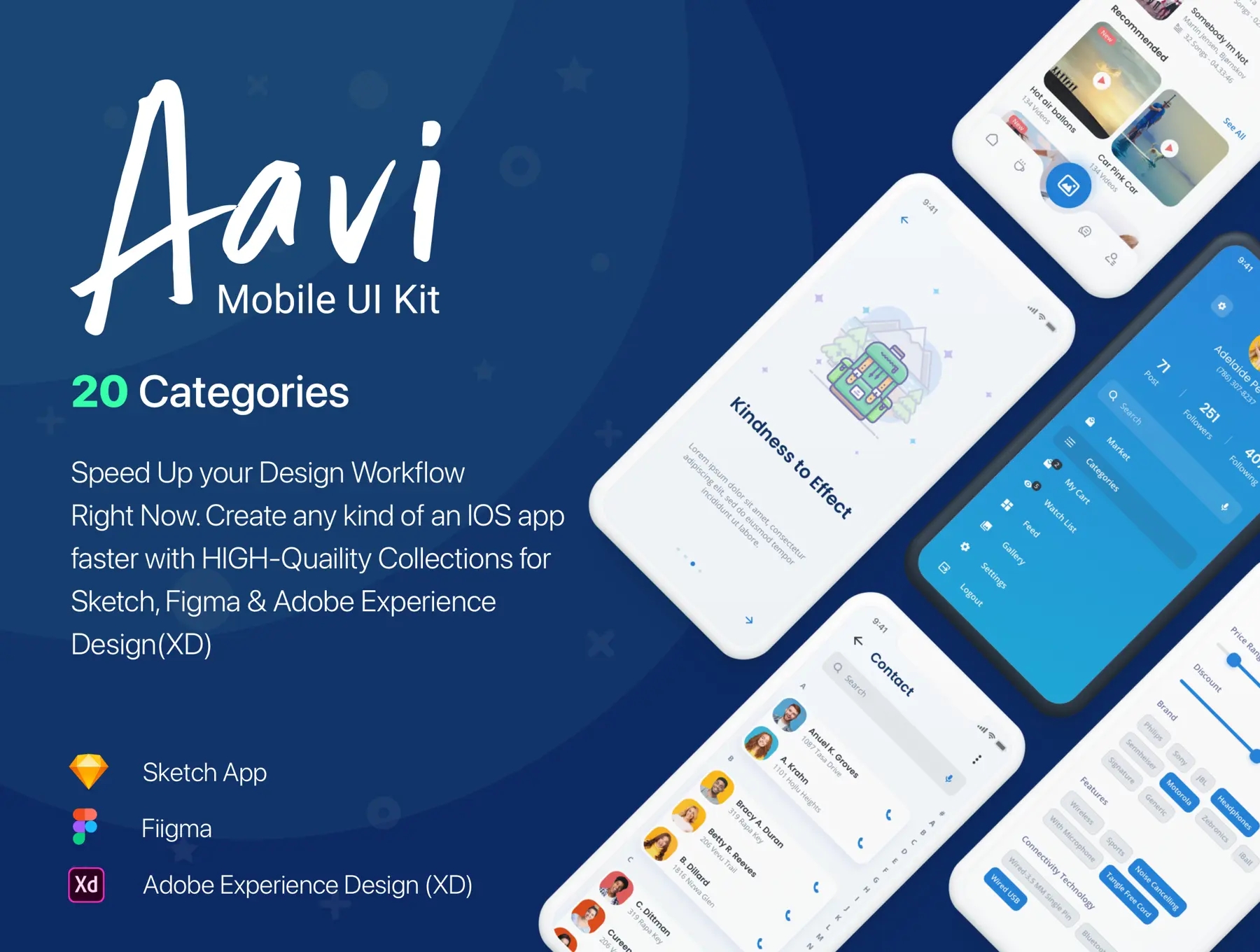 1000+常用的通用移动应用程序 UI 套件 Aavi Mobile App UI Kit