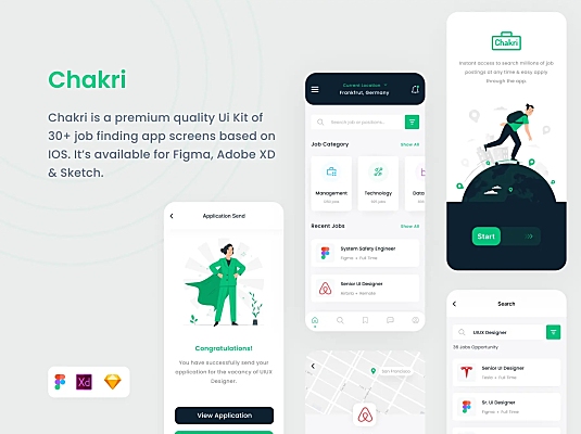求职&找工作应聘App应用程序UI设计套件 Chakri - Job Finding App Ui Kits