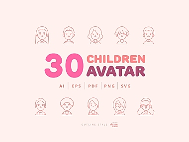 30个卡通儿童人物头像轮廓图标包 30-children-avatar-outline-style