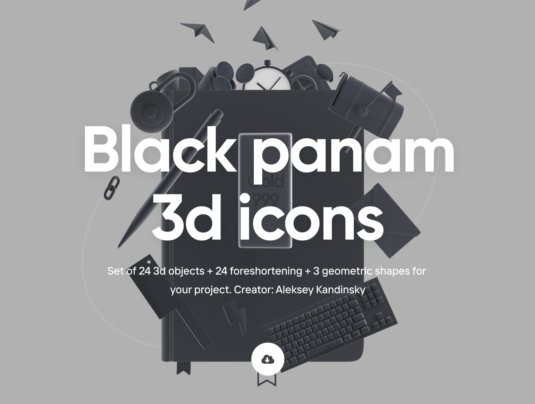 24个深色风格学习工作日常主题3D图标素材 Black Panam - Icon pack