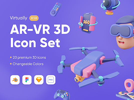 现代创意的VR-AR技术行业主题3D图标集 Virtually – AR-VR 3D Icon Set