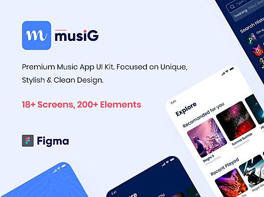 音乐听歌iOS APP应用程序UI套件 Musig Music App UI Kit