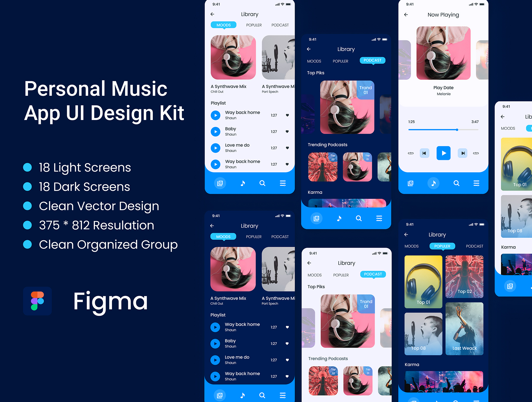 音乐播放器APP应用程序 iOS UI设计工具包 Personal Music Palyer App iOS UI Kit