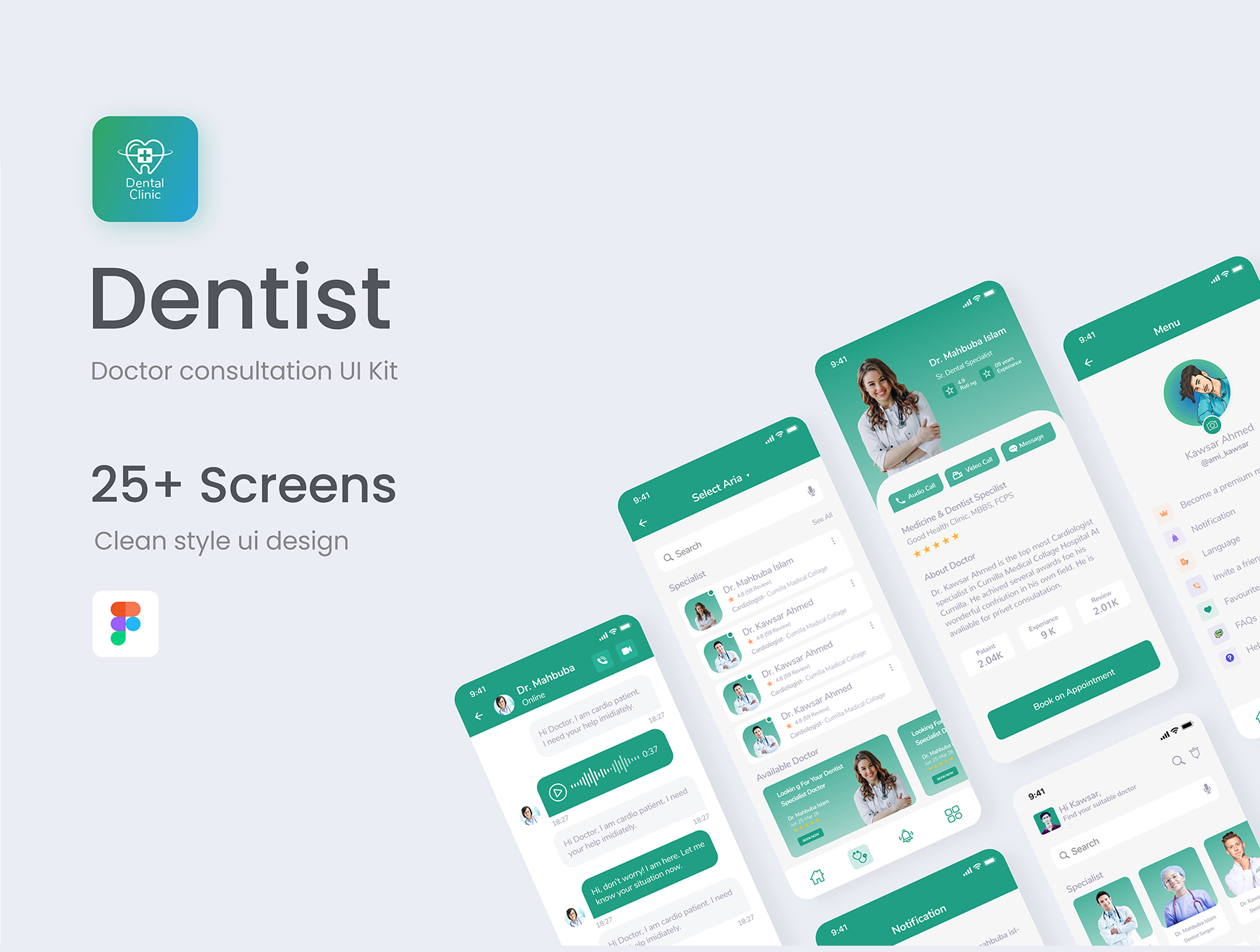在线诊所牙医医生顾问App移动应用程序UI套件 Dentist Doctor Consultant Mobile App
