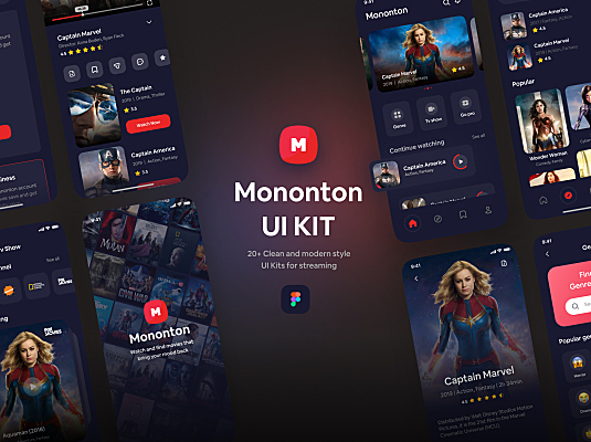 iOS电影首映直播视频播放App应用UI套件 Mononton UI KIT