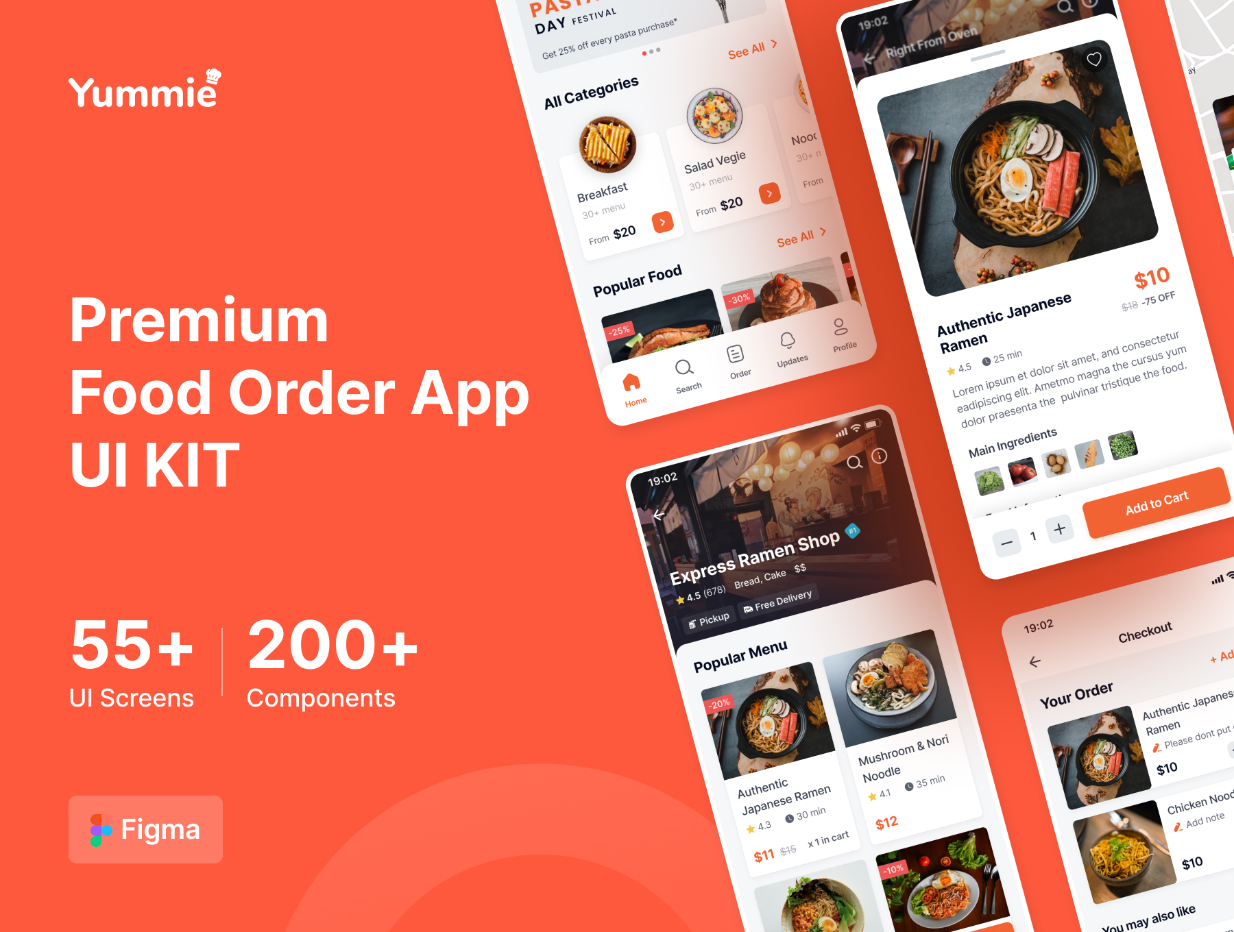 高级食品外卖点单订购应用程序UI 套件 Yummie Premium Food Order App UI Kit