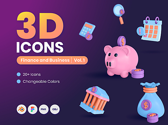 25个3D金融&商业主题图标素材包 3D Finance & Business Icons
