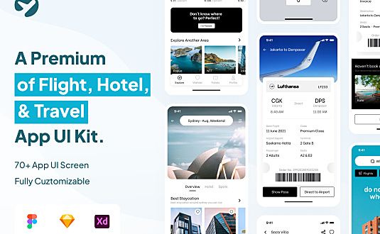 机票订购&酒店和旅行应用UI套件包 Kitavel - Premium Flight, Hotel & Travel App UI Kit