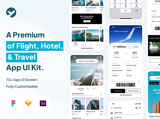机票订购&酒店和旅行应用UI套件包 Kitavel - Premium Flight, Hotel & Travel App UI Kit