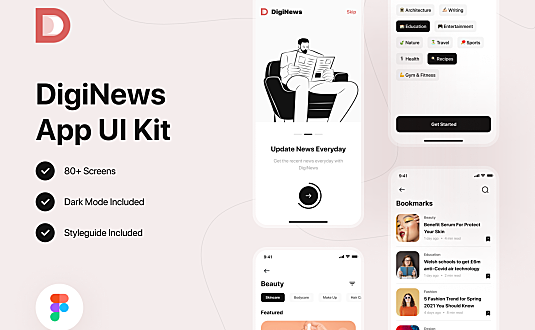 文章头条&新闻类自媒体iOS端App应用UI套件 DigiNews - News App UI Kit