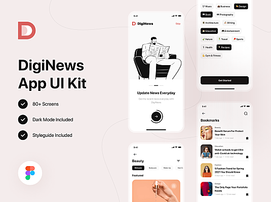 文章头条&新闻类自媒体iOS端App应用UI套件 DigiNews - News App UI Kit