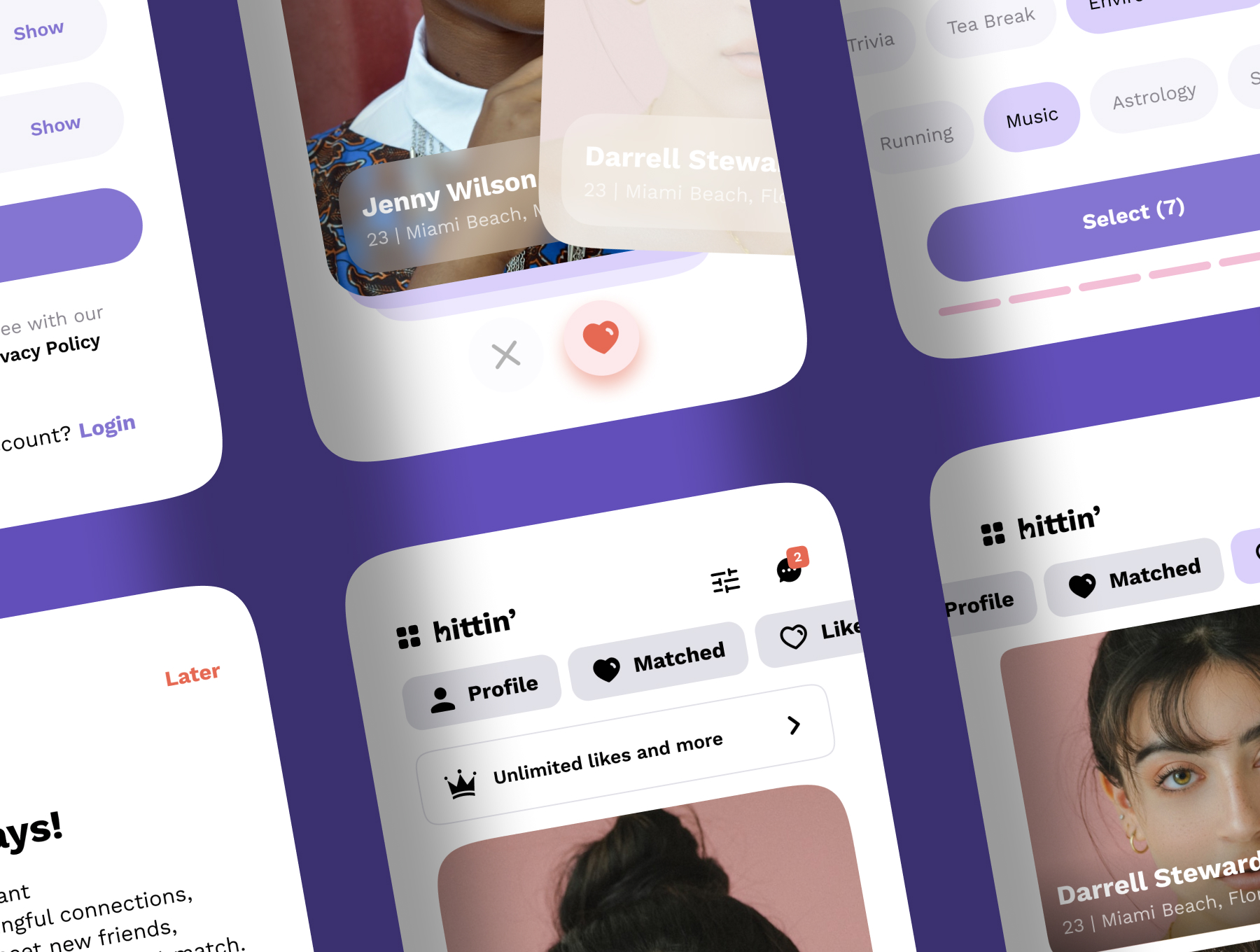 网络社交&交友约会App移动iOS UI套件 Hittin - Dating Mobile UI Kit-酷社 (KUSHEW)