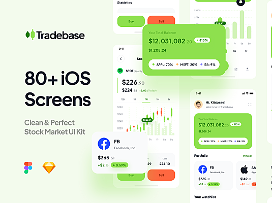 完美的股票%证券交易APP应用 UI 套件 Tradebase – Stock App UI Kit