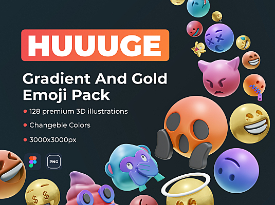 emjo渐变和金色表情符号3D图标素材包 HUUUGE Gradient And Gold Emoji 3D Pack