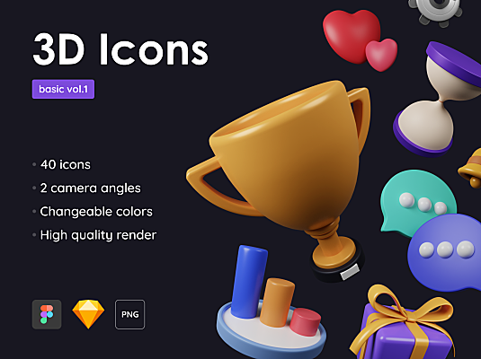 40个可自定义的3D图标合集 Basic Pack – Customizable 3D Icons