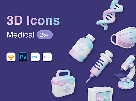 多种格式的3D医疗主题图标素材 3D Medical Icons