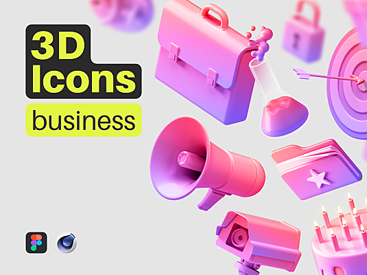 多角度的商业3D图标素材包 Multiangle 3D Icons Business