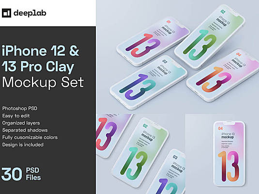 粘土风格iPhone 12&13 Pro苹果手机设计样机 iPhone 12 & 13 Pro Clay Mockup