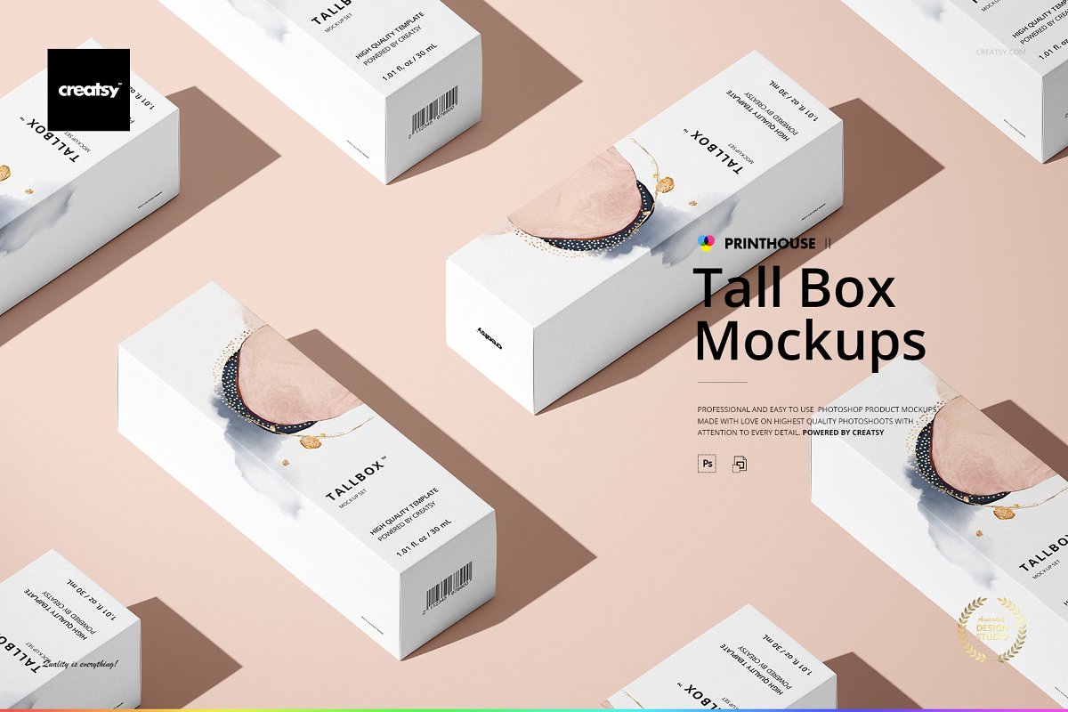 3.77GB长方形护肤品化妆品包装设计盒子样机素材下载 Tall-Box-Mockup-Set