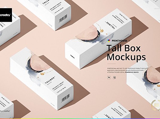 3.77GB长方形护肤品化妆品包装设计盒子样机素材下载 Tall-Box-Mockup-Set