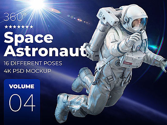 4K分辨率太空宇航员360°全景多角度展示3D样机 3D Mockup Space Astronaut
