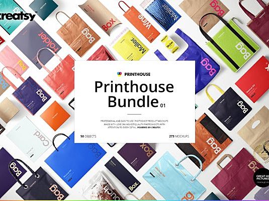 重磅级112GB印刷平面设计购物袋&包装&礼品盒合集样机 Printhouse-Mockups-Bundle