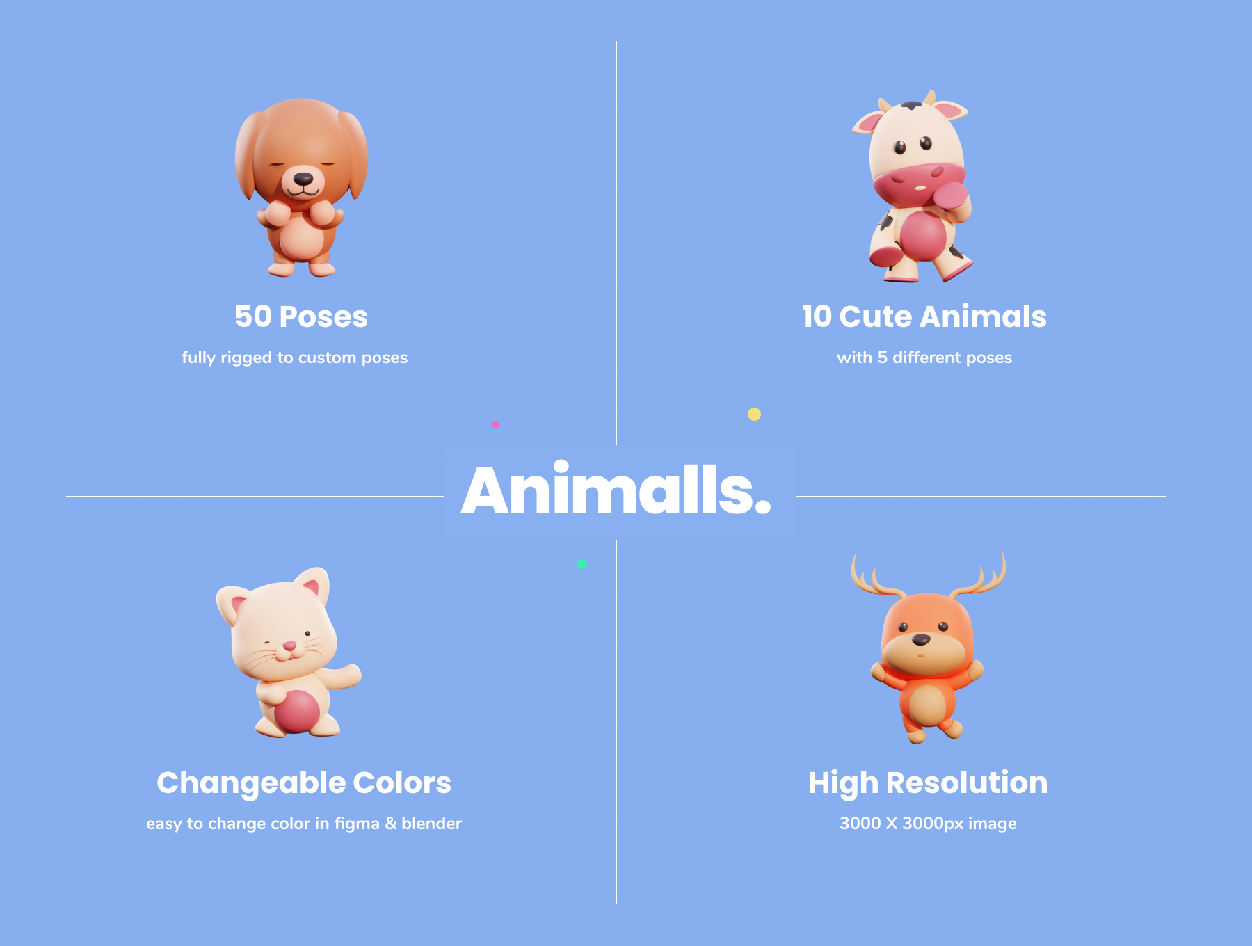 Q版卡通3D可爱动物角色插画素材 Animalls - 3D Cute Illustration Pack-酷社 (KUSHEW)