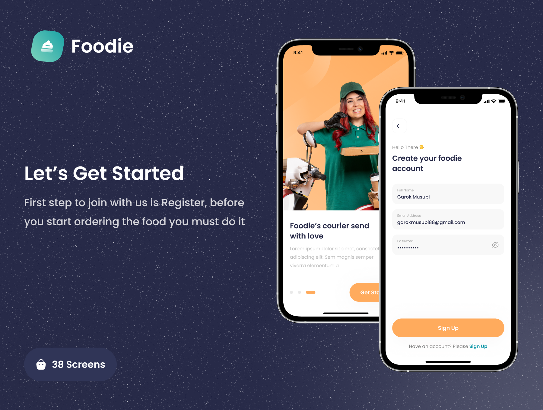 外卖点单平台跑腿配送iOS端APP UI设计套件 Foodie - Food Delivery App UI KIT-酷社 (KUSHEW)