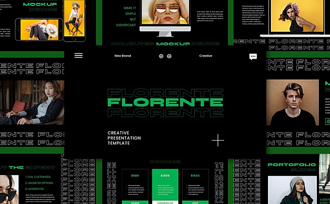 暗黑系人物模特个人简历主图创意PPT模板 florente-powerpoint-template