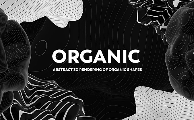 黑白条纹不规则有机图形抽象3D渲染背景图 abstract-3d-rendering-of-organic-shapes-bw