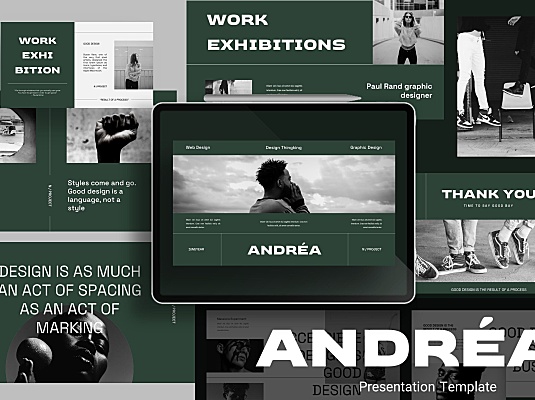 深绿色服装品牌文化宣传主题Powerpoint幻灯片模板 andrea-powerpoint-template