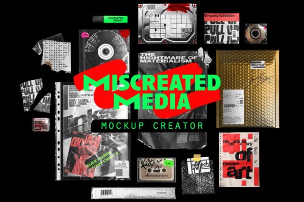 塑料薄膜保鲜膜气包袋复古做旧物品样机套件 Miscreated Media Mockup Creator-by-mockupcloud