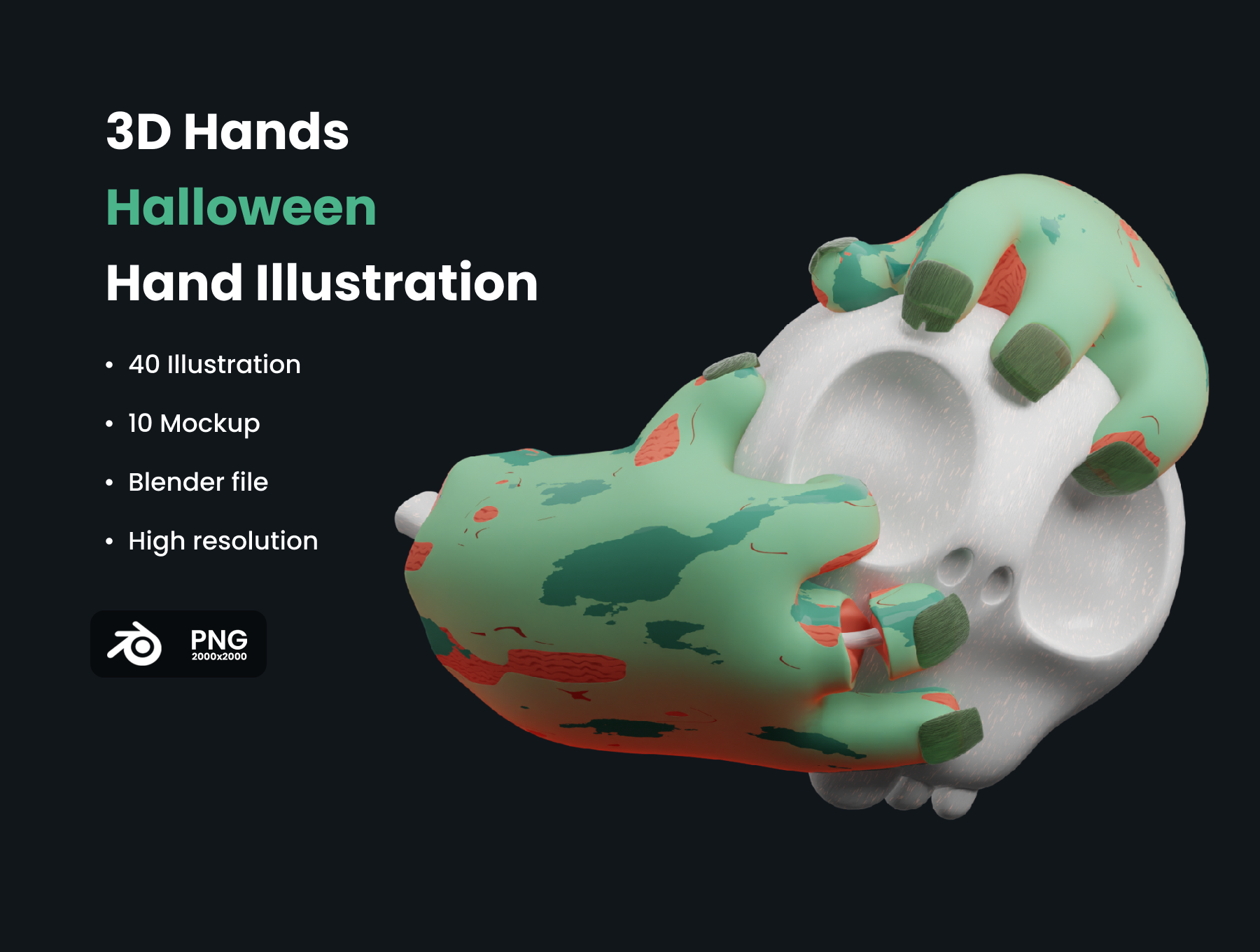 3D小手臂万圣节元素手持iPhone样机app ui屏幕展示设计素材 Handsloween