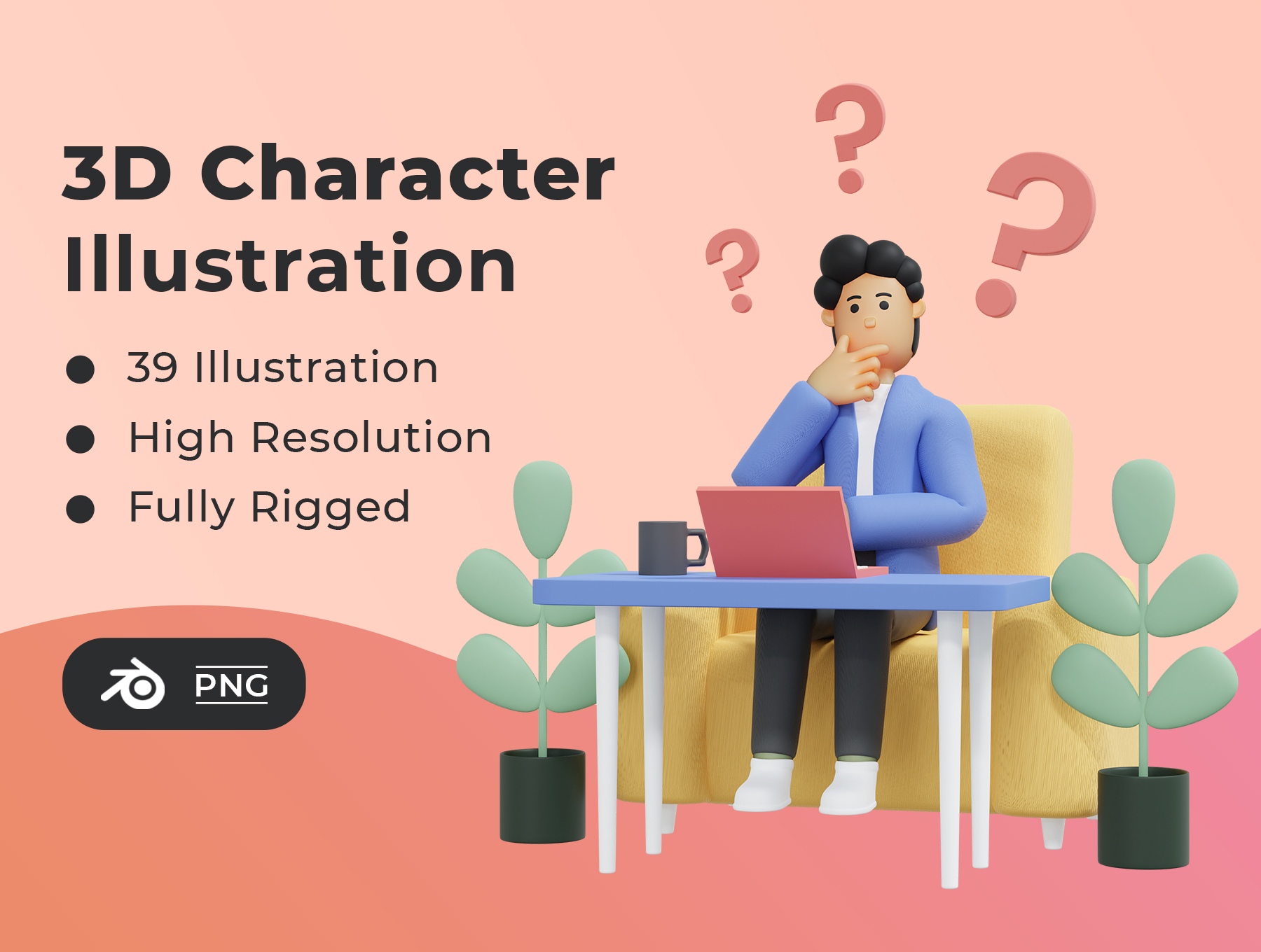 39个4K分辨率3D人物角色办公动作插画 3D Character illustration